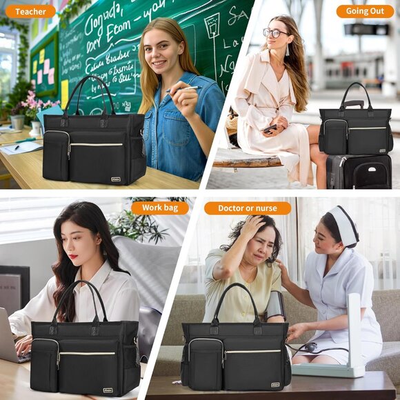 BlackMiddle Size Computer Messenger Laptop Tote with 15.6'' Padded Laptop Sleeve - Picture 6 of 6